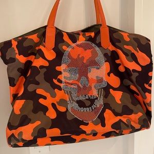 AH-Dorned skull rhinestone cami nylon large tote